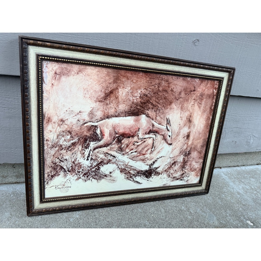 Original Signed David E Garrison Deer Wildlife Conte Crayon Framed Artwork - Picture 2 of 12